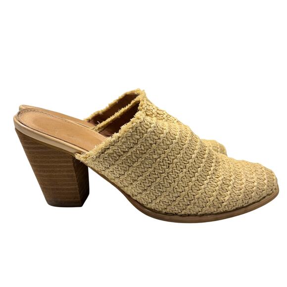 MiiM Mi.iM Raffia Woven Block Heel Mules Slides Sandals Khaki Tan 3.5" Boho 8.5 - Picture 2 of 6